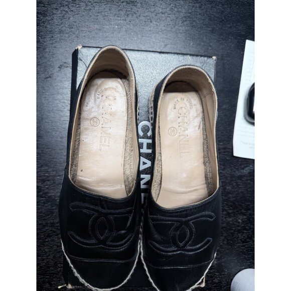 Chanel Shoes Beige Black Womens Lambskin Leather Espadrilles Size 36 US 6 - Picture 10 of 10